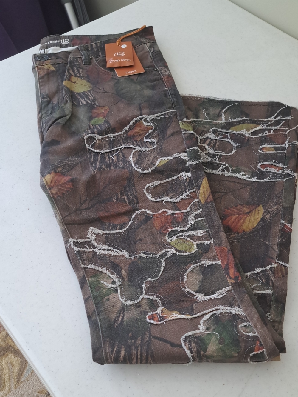 Camo Distressed Bootcut Jeans - Brown - Gymp Denim